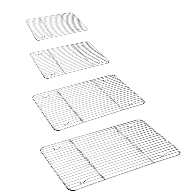 P&P CHEF Baking Cooling Rack Set for Cooking Roasting, 4-Piece Stainless Steel Wire Racks for Oven Use, Healthy & Dishwasher Safe, Rectangle, 8.6 + 9.7+ 11.6 + 15.3 Inch - Image 1